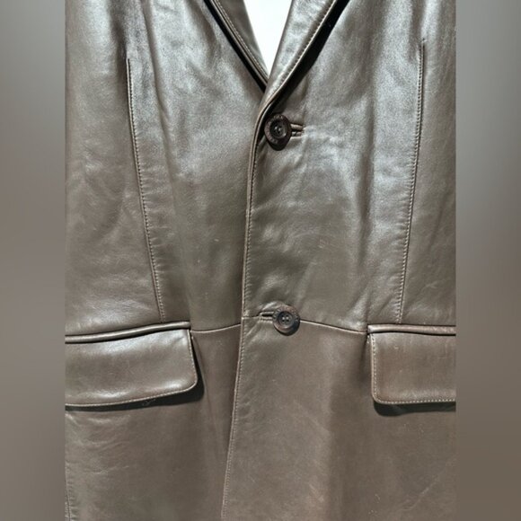 Kenneth Cole New York 100% Leather size Large brown two button blazer overcoat - Picture 16 of 16